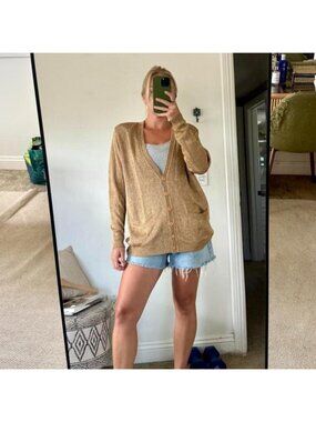 ANNE KLEIN GOLD TAN CARDIGAN SWEATER TOP WOMEN SMALL